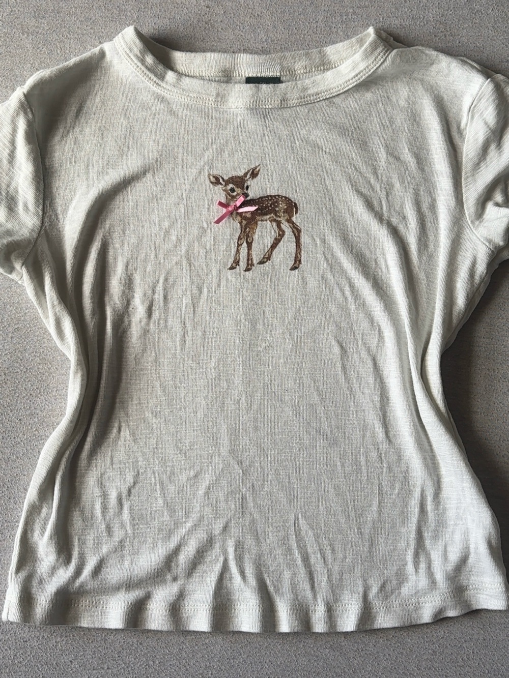 wild fable Cream Short Sleeve Tee with Brown fawn and Pink Bow